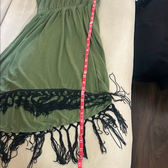 NY Collection Olive Dress with Black Fringe - Picture 7 of 7